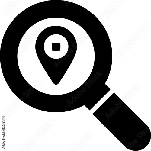 Magnifying Glass Overlaying Location Pinpoint Symbol for Navigation and Search