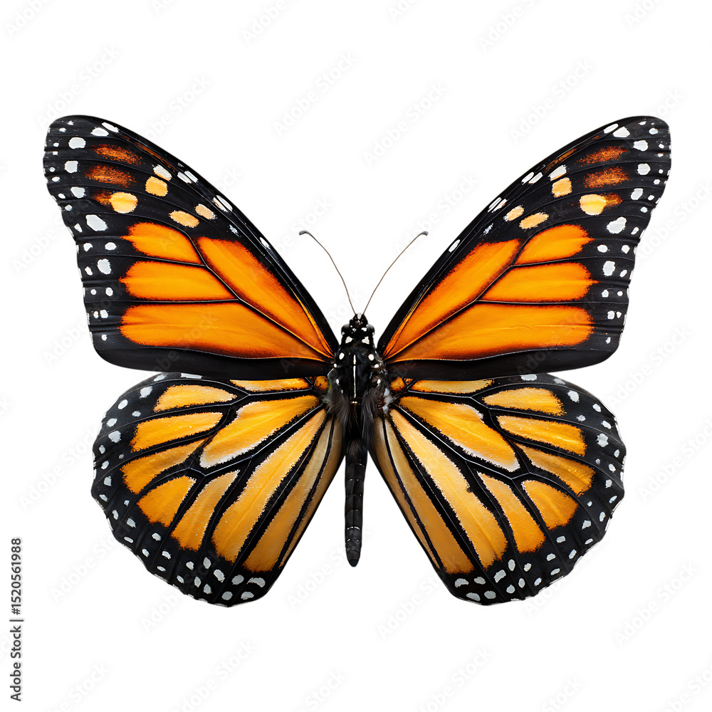 Fototapeta premium Monarch Butterfly Isolated on Transparent Background Open Wings Perfect for Creative Design