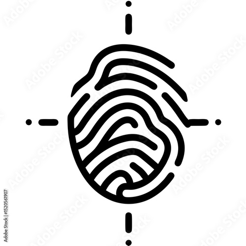 Detailed Black Fingerprint Icon with Target Marks for Identification.