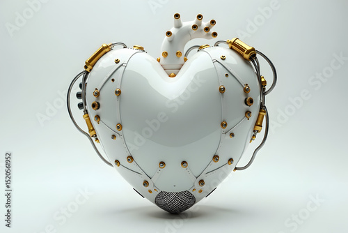 Futuristic robotic heart with mechanical details and golden accents