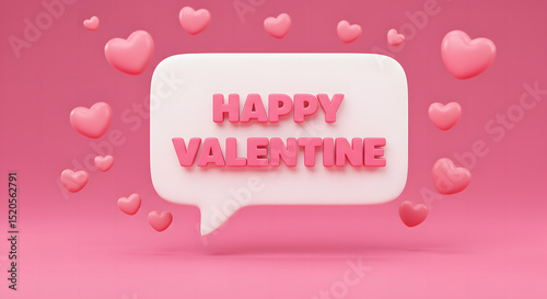 Happy Valentine's Day 3D Rendered Pink Heart Message