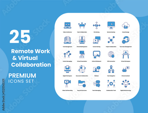 Remote Work and Virtual Collaboration Vector Icon Stock Illustration for Online Productivity and Digital Teams