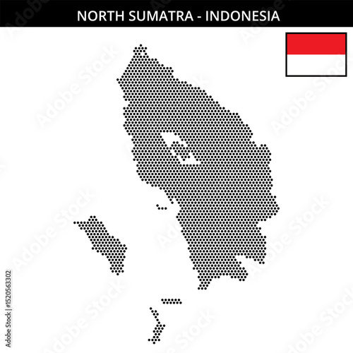 Small hexagonal dotted map of north-sumatra in Indonesia