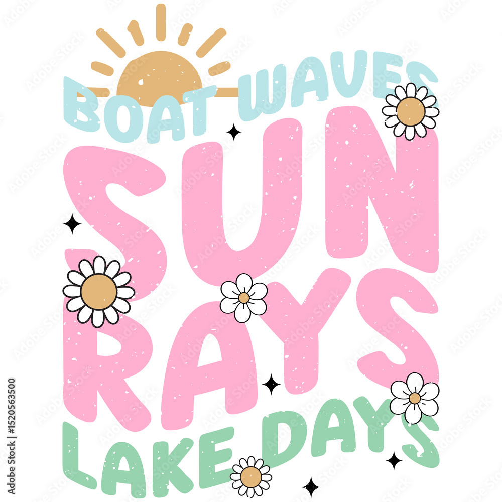 Fototapeta Boat Waves Sun Rays Lake Days PNG | Relaxing Summer Vacation Sublimation Design