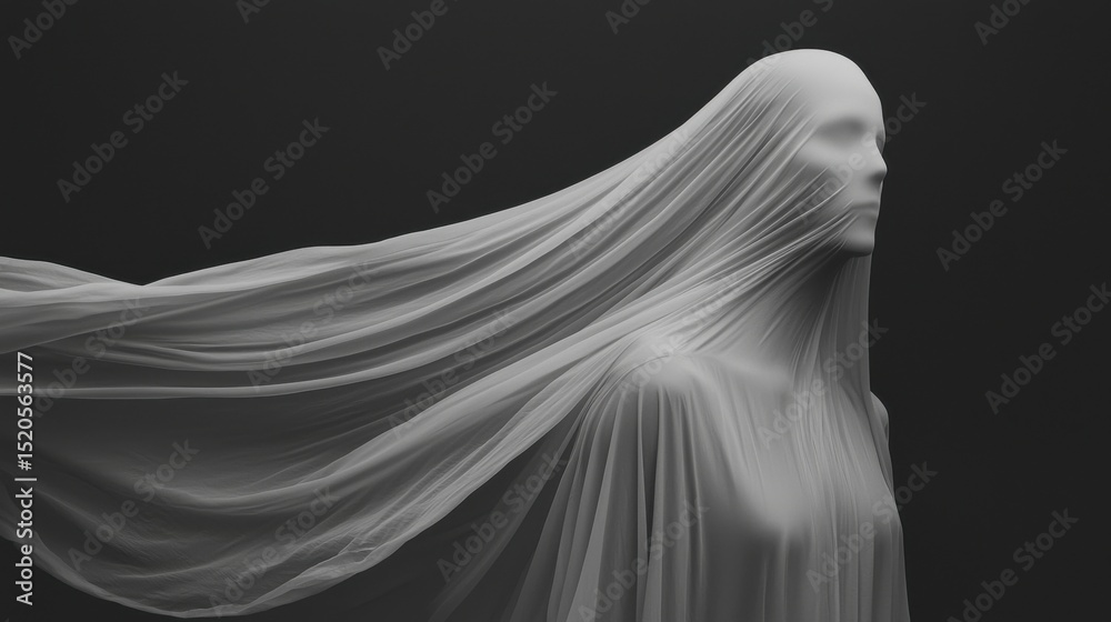 Fototapeta premium A wispy ethereal shroud of shimmering diaphanous material gracefully dissipating into the air creating an elusive and ghostly visual effect