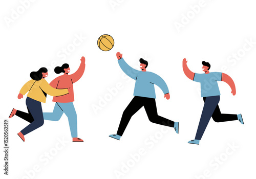 Active People Playing with a Ball, Vector Illustration