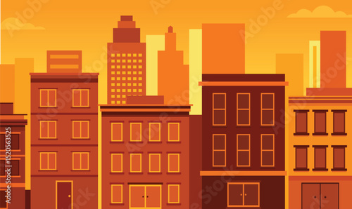 Cityscape in Evening Glow with Buildings Lit Against a Softly Darkening Urban Sky
