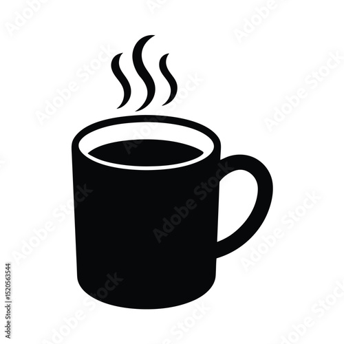 Coffee Mug with Steam Black Icon Vector Illustration
