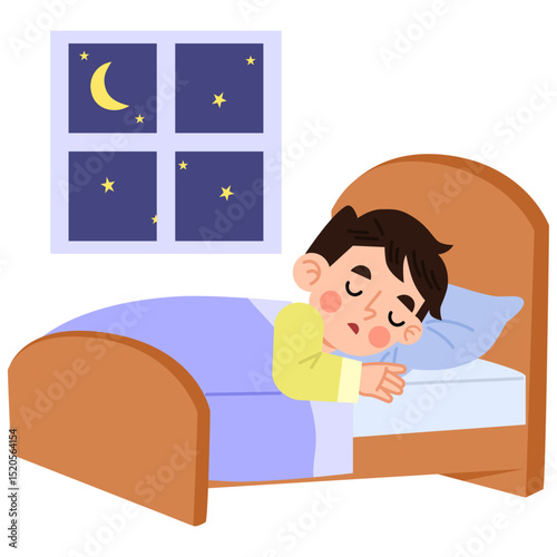 Illustration of Boy Sleeping Peacefully in Bed