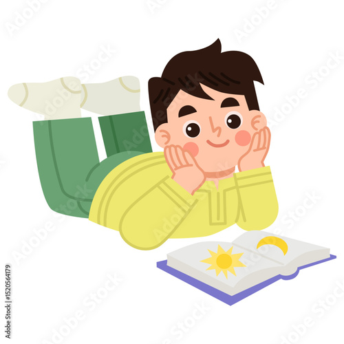 Illustration of Boy Reading a Book