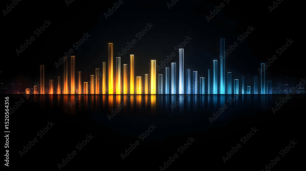 Colorful Night City Skyline With Reflections Colorful Night City Skyline With Reflections