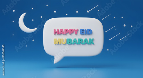Happy Eid Mubarak 3D Rendered Festive Greeting Card