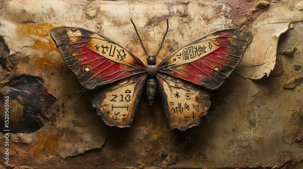 Fototapeta premium Cryptic Butterfly: An enigmatic insect with glyphs and ancient inscriptions