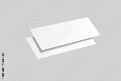 3D Realistic empty gift voucher card mockup isolated on background. Blank template for presentation discount, plastic coupon, train, movie, raffle, carnival, concert, festival, flyer or event ticket