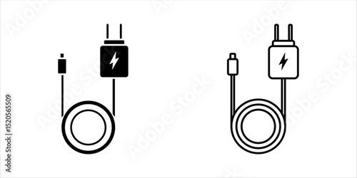 Mobile phone charger line icon set. linear style sign for mobile concept and web design. Power adapter outline vector icon. Symbol, logo illustration. Vector graphics	