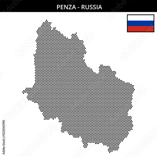 Small hexagonal dotted map of Penza in Russia