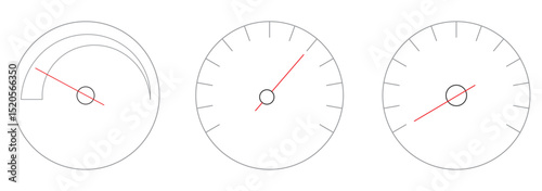 Speed metering icon vector illustration isolated on white background. Green yellow and red, low and high barometers. Normal, Medium and High speed measurement tool. Variety speedometer indicator level