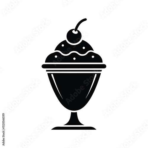 Ice Cream Sundae with Cherry on Top Dessert Icon Vector Illustration