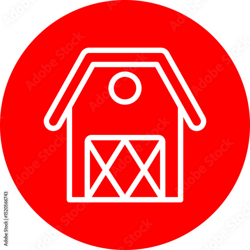 Farmhouse Vector Line White Circle Red