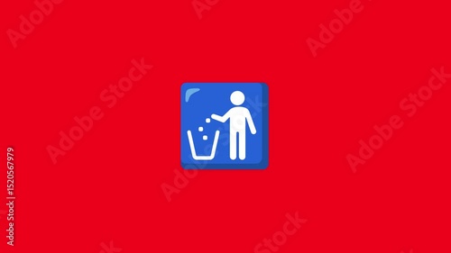 A man interacting with a large dustbin emoji icon on a bold red background. The scene is symbolic and minimalistic, with the man throwing something into the emoji as if it's a real trash can. 