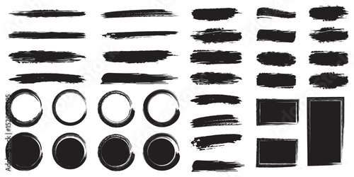 Brush strokes vector. Set of text boxes. Paintbrush collection. Grunge design elements. Brushes, lines, frames, buttons, grungy rough grunge thick paint line texture. Brush line set. eps 10