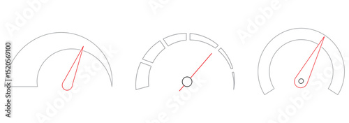 Speed metering icon vector illustration isolated on white background. Green yellow and red, low and high barometers. Normal, Medium and High speed measurement tool. Variety speedometer indicator level