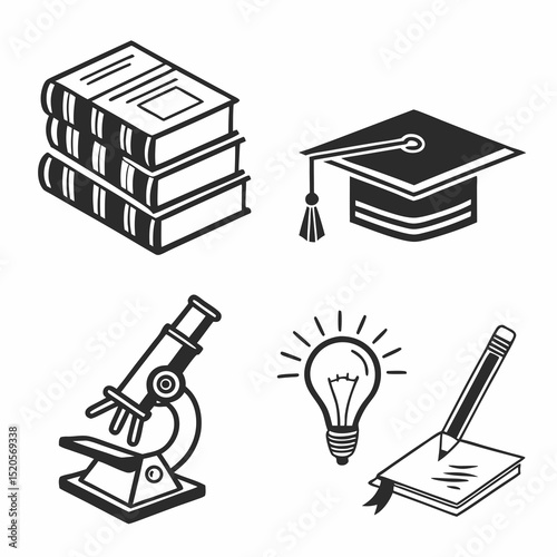 Education & School Icons – Black Vector Line Style
