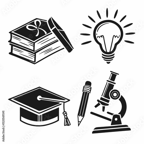 Education & School Icons – Black Vector Line Style
