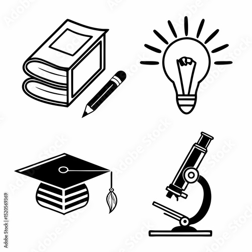 Education & School Icons – Black Vector Line Style
