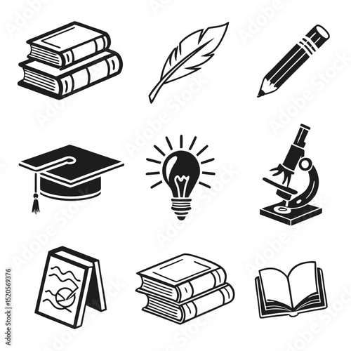 Education & School Icons – Black Vector Line Style
