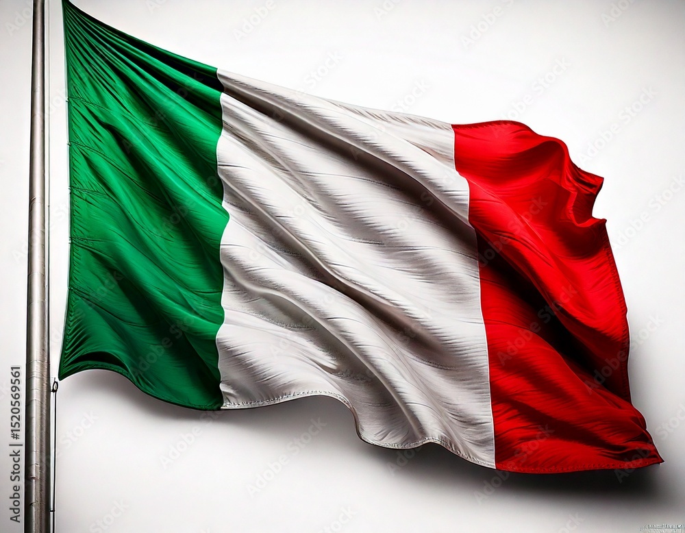 Fototapeta premium Waving Italy flag, white background 