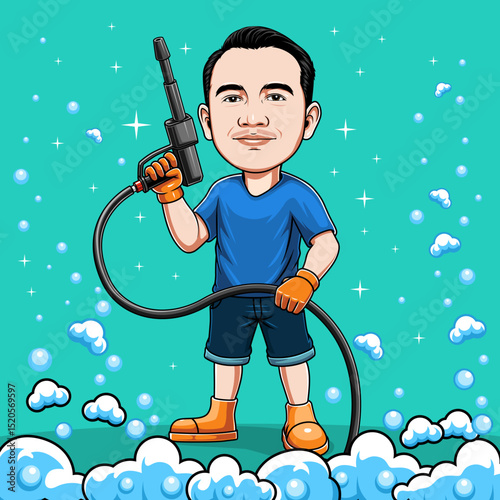 illustration of a car washer character