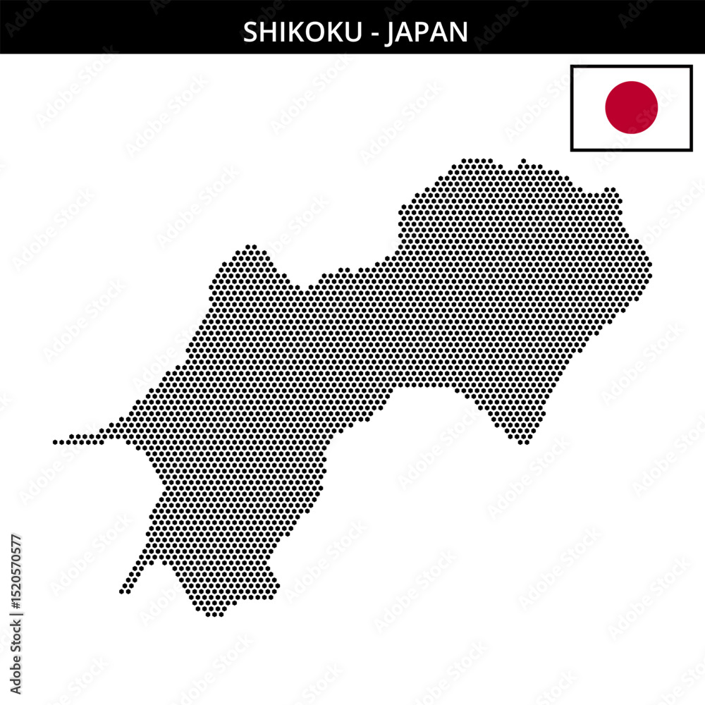 Fototapeta premium Small hexagonal dotted map of Shikoku in Japan