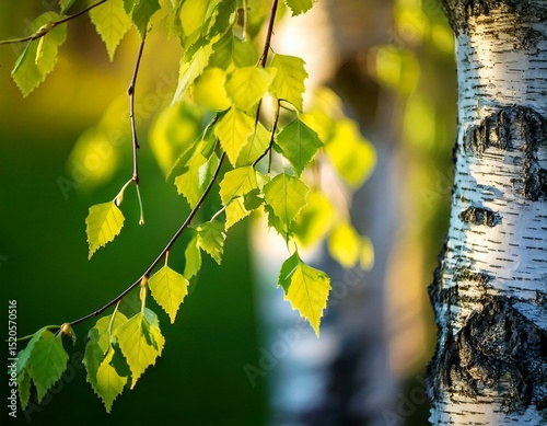 Young juicy green leaves on the branches of a birch in the sun outdoors in spring summer clo.jpg