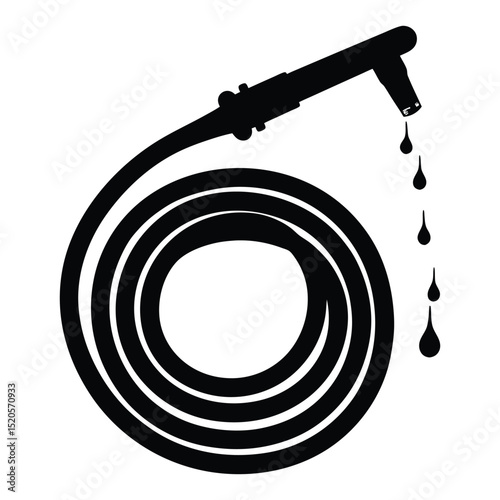 fire hose with water drops silhouette on white background.