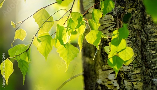 Young juicy green leaves on the branches of a birch in the sun outdoors in spring summer clo.jpg