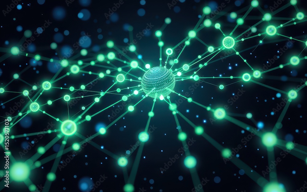 Fototapeta premium Abstract digital network with glowing nodes and connections.