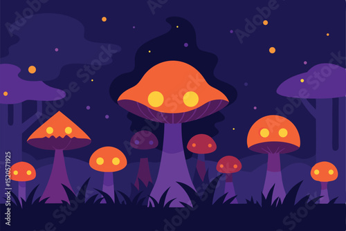 vector illustration of mushrooms in the grass