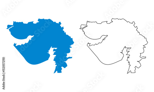 Gujarat map of Indian state. Map with detailed outlines and blue silhouettes	