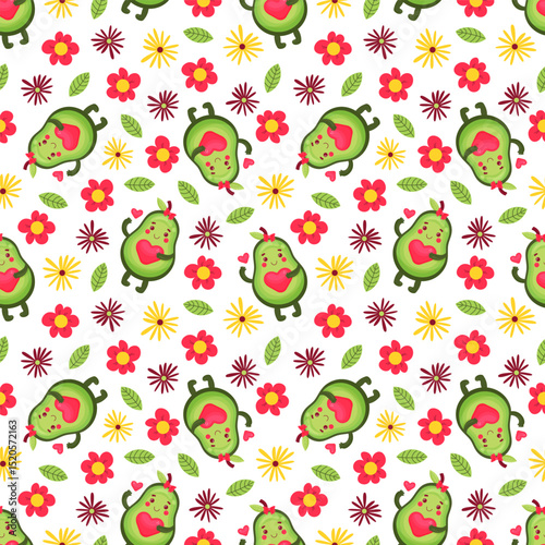 Wallpaper Mural Seamless pattern with cute avocado and flowers. For fabric print, textile, gift, ,baby clothing, wrapping paper. For children. In hand drawn style. Torontodigital.ca