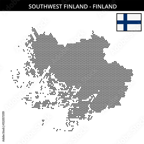 Small hexagonal dotted map of southwest-finland in Finland
