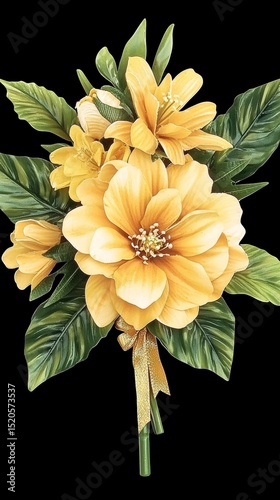 Elegant Yellow Flower Bouquet Illustration Botanical Art Print