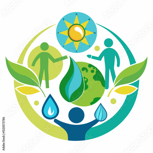 Nature Harmony Icon A symbolic representation of sun plant people and water ideal for natural eco friendly and sustainable brand