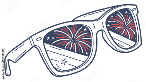 Sunglasses reflecting fireworks and stars, celebrating independence day in a patriotic display of freedom
