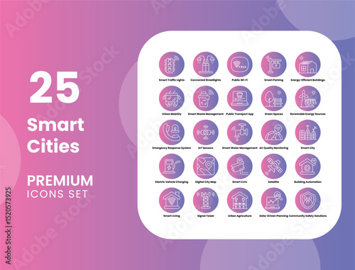 Smart Cities Vector Icon Stock Illustration for Urban Innovation and IoT Infrastructure