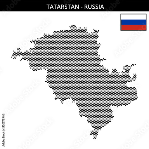 Small hexagonal dotted map of Tatarstan in Russia