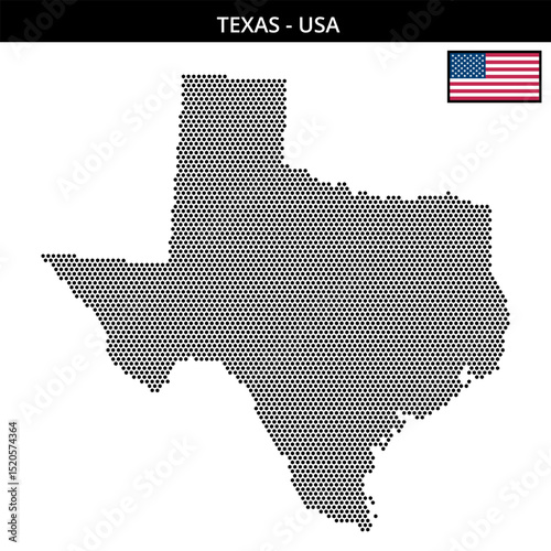 Small hexagonal dotted map of texas in the USA