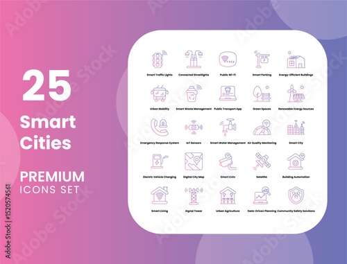 Smart Cities Vector Icon Stock Illustration for Urban Innovation and IoT Infrastructure