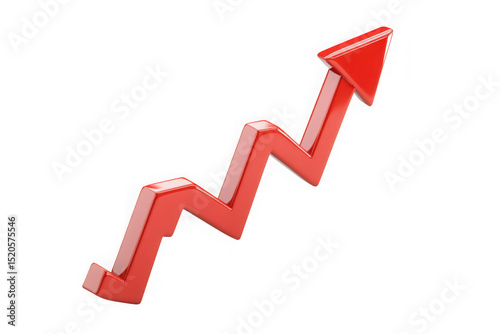 Red arrow upward trend growth chart 3d render illustration business success isolated on transparent background