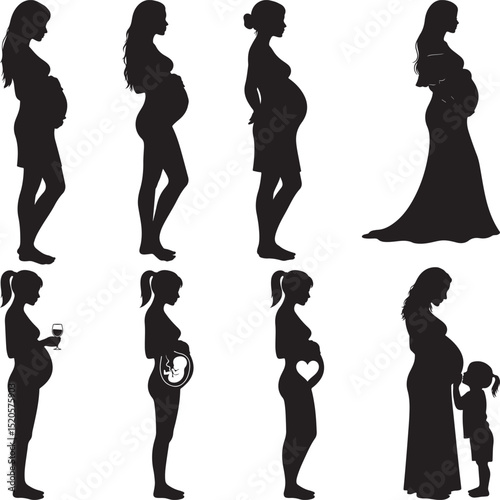 Pregnant woman silhouette set vector